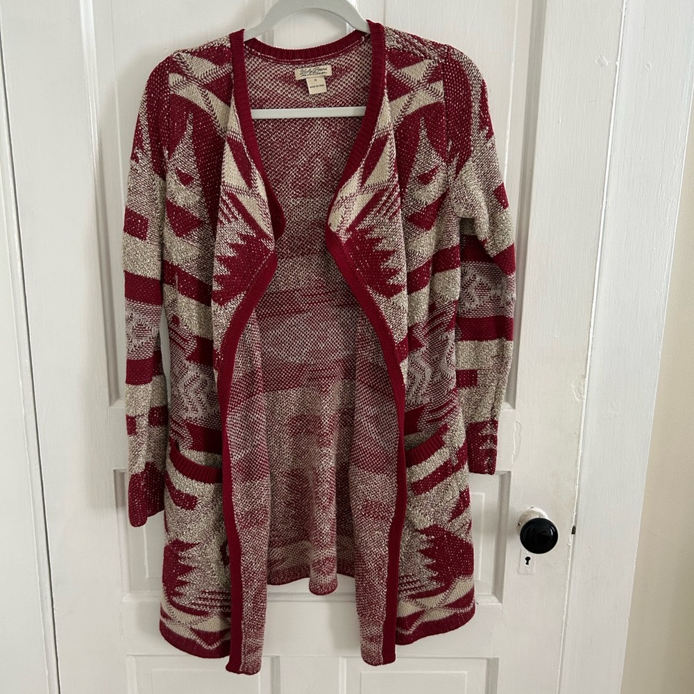 Lucky Brand Red and Cream Women's Cardigan